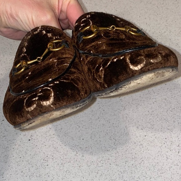 GUCCI • Brown Tan Velvet Jordaan Loafer - Size 7/ 37 - Picture 5 of 10